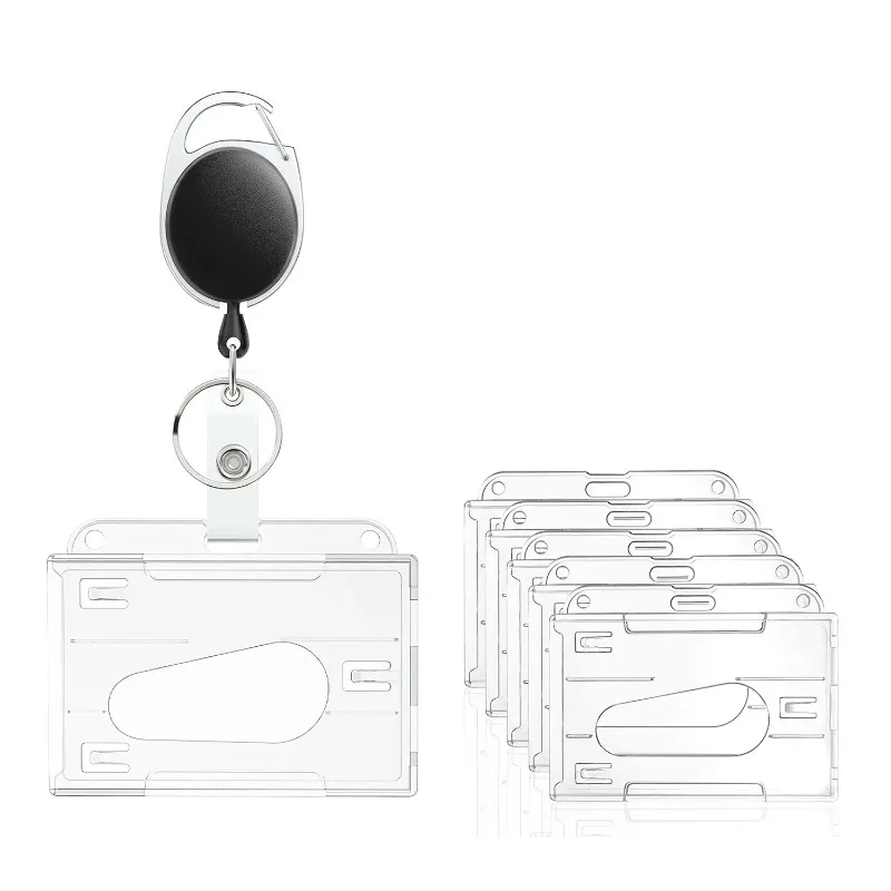 Transparent Cards Slots ID Tag Badge Holder with Badge Reel Cards Storage Organizer Employee Pass Work Card Case Sleeve