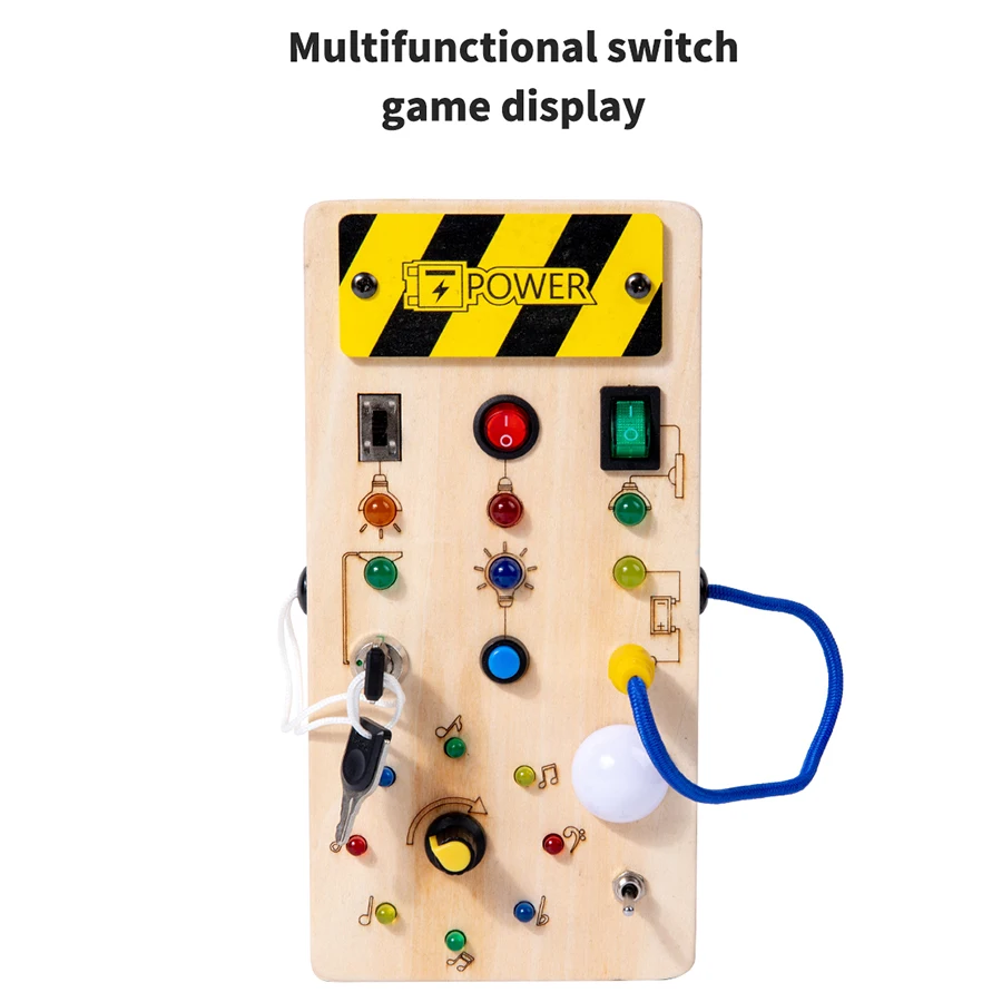 Montessori Busy Board Giocattoli sensoriali in legno con interruttore della luce a LED Scheda di controllo Attività di viaggio Giochi per bambini