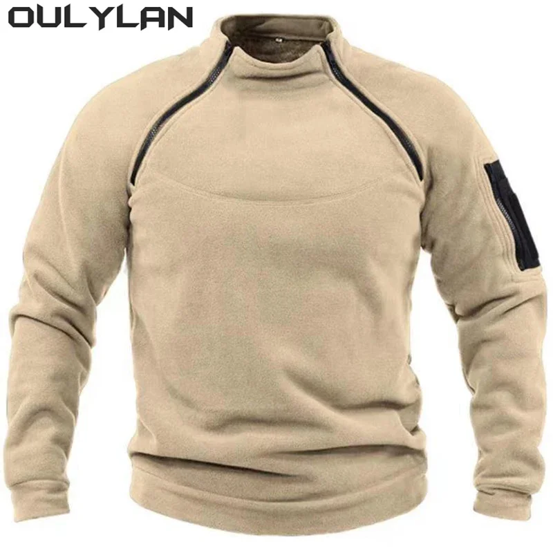 

Oulylan Tactical Jacket Hunting Clothes Zippers Windproof Thicken Coat Winter Men's Standing Collar Fleece Pullover Solid Color