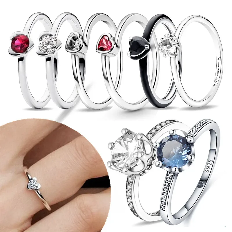 Sterling Silver 925 Rings Heart Love Clear Zircon Sparkling Timeless Elegance Ring Fine Jewelry for Women Anniversary Gift
