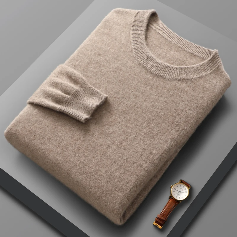 Suéter de lana merina de 100% para hombre, Sudadera con capucha de punto con cuello redondo, nuevo suéter de cachemira para primavera y otoño, suéter básico versátil, ropa para hombre