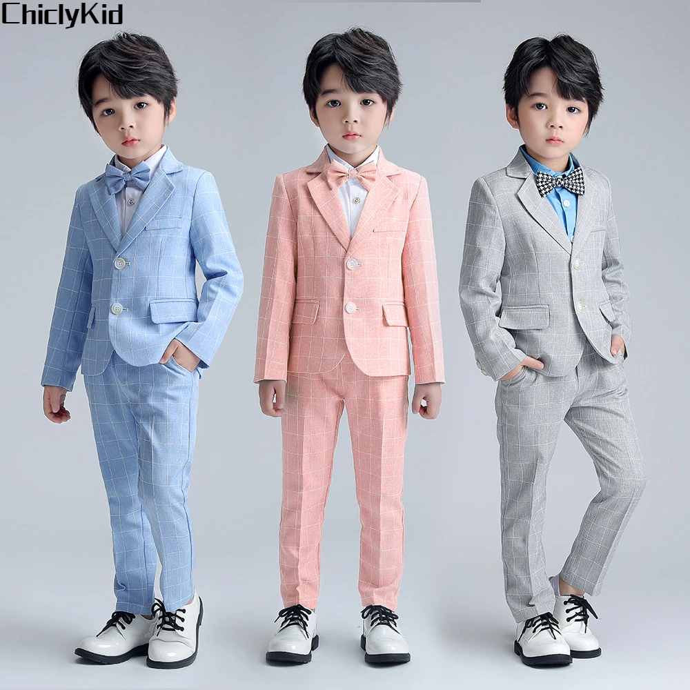 

Kids Candy Color Plaid Suits Jacket Pants Toddler Blazer Tuxedos Boys Formal Dress Child Wedding Party Gentlemen Clothes Sets