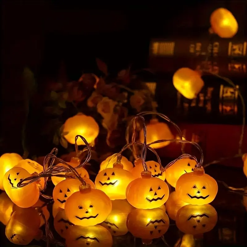 LED Halloween Pumpkin Lantern Funny Holiday Party Indoor Decoration String Lights Battery Powered Colored Lights