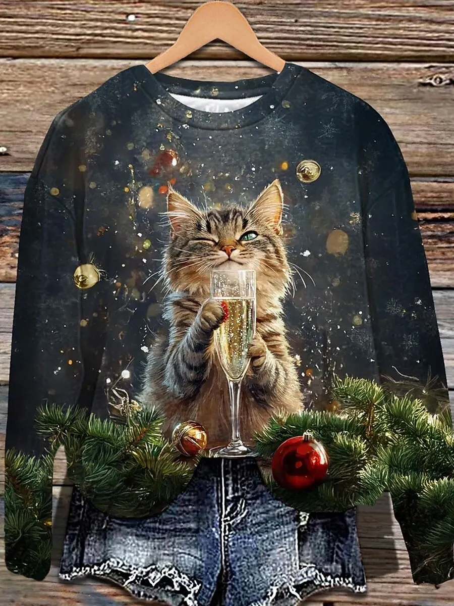 

Autumn Animal Christmas 3d Print Long Sleeve T-Shirt Women's Clothing Long Sleeve T-shirt Fashion Oversized Tops Tees Female