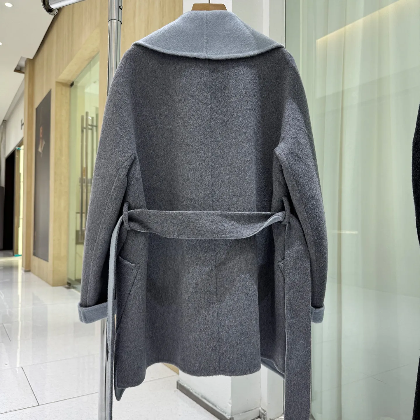 Women Double Sided Wool Coat 2026 New Autumn Winter Wide Lapel Belted Waist Mid Length Old Money Minimalist Woolen Overcoat