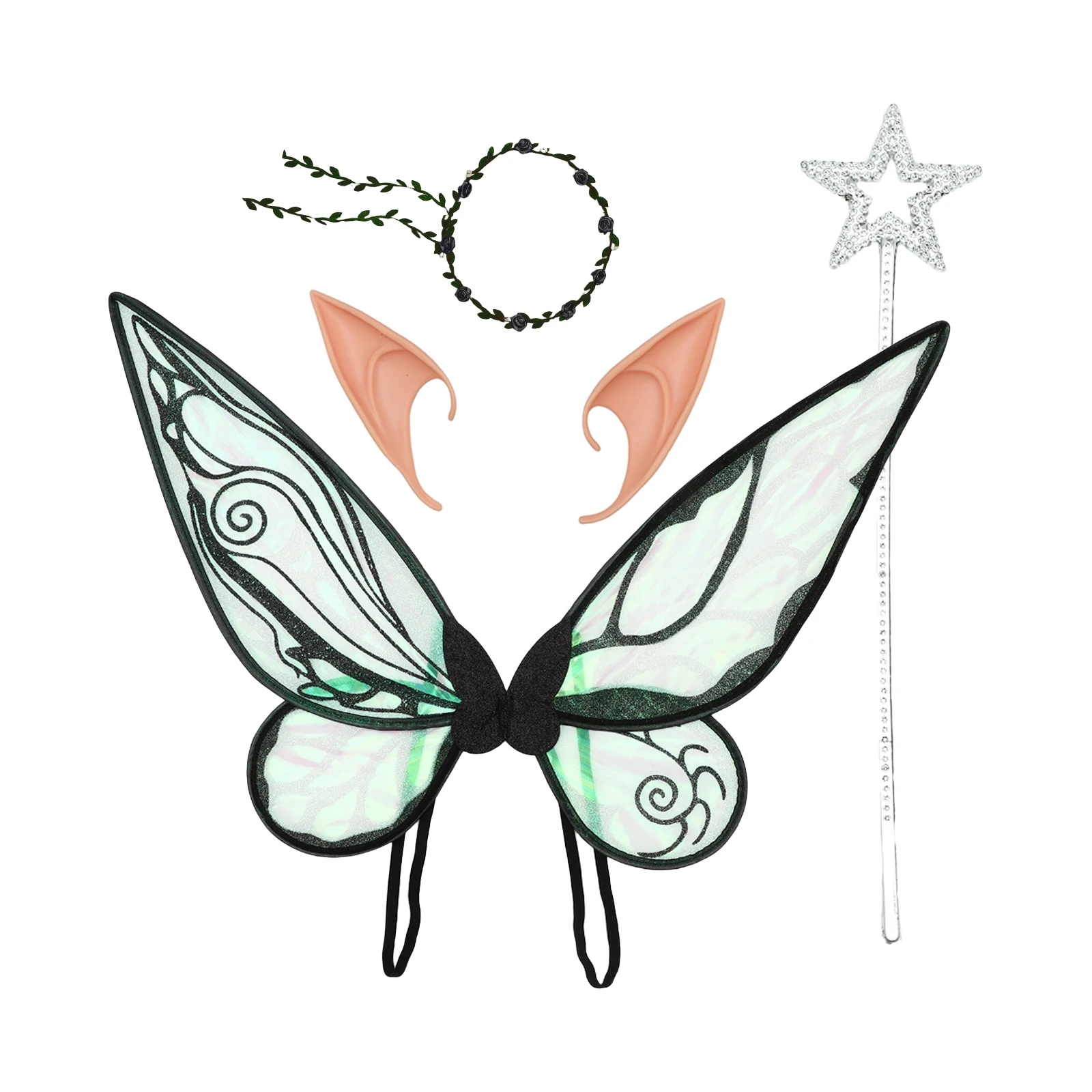 

Halloween Party Elf Cosplay Costume Fancy Dress Up Props Butterfly Fairy Wings Elf Angel Role Play Sets for Women Girls