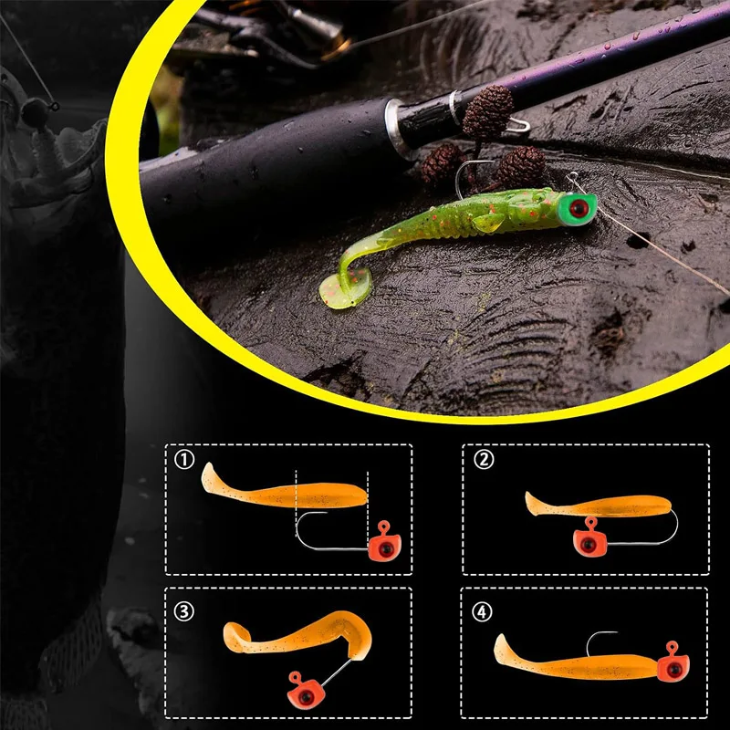 50 Stück Blei-Jigköpfe Angelhaken Swimbait Bass-Köder Jigköpfe 3D Fischauge 1/32 1/16 oz Leuchtende Angelhaken Zubehör – Detail 4