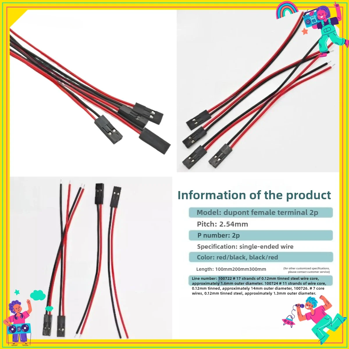 2pin Dupont Cable 2P 2 Pin Female Jumper Connector Wire 2.54mm Pitch Length 10CM 20CM 30CM Single Head for 3D Printer  Connector
