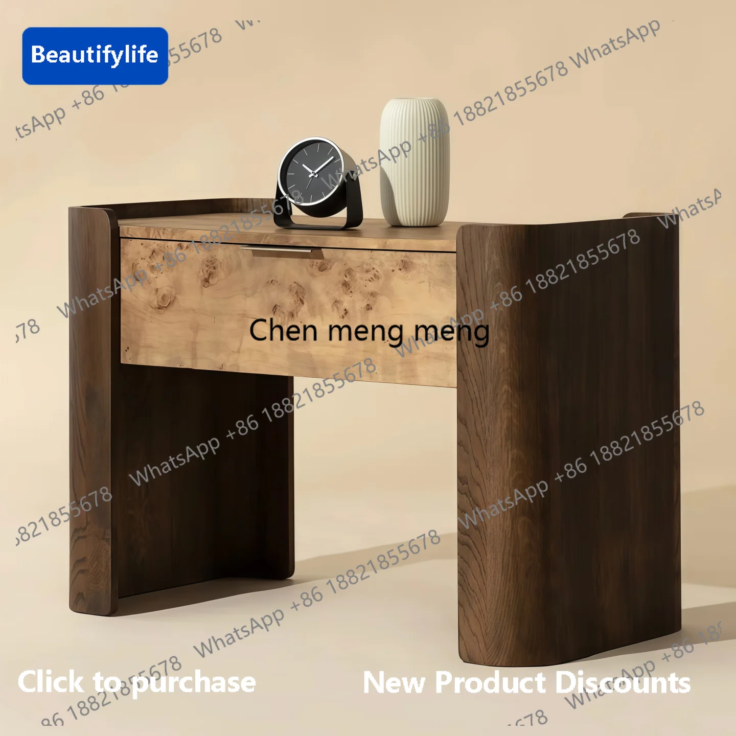 M183 Italian minimalist bedside table solid wood retro bedroom bedside table tree tumor pattern bedside table