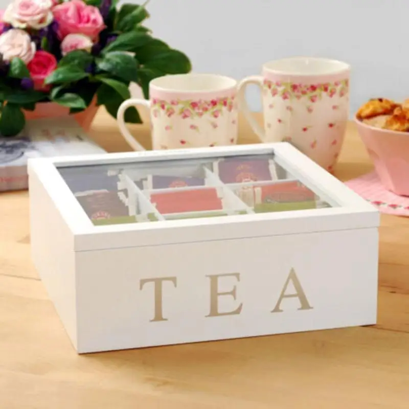 

9 Compartments Bamboo Tea Box Coffee Tea Bag Storage Holder Organizer For Kitchen Cabinets Home Tea Holders Wholesale Dropship