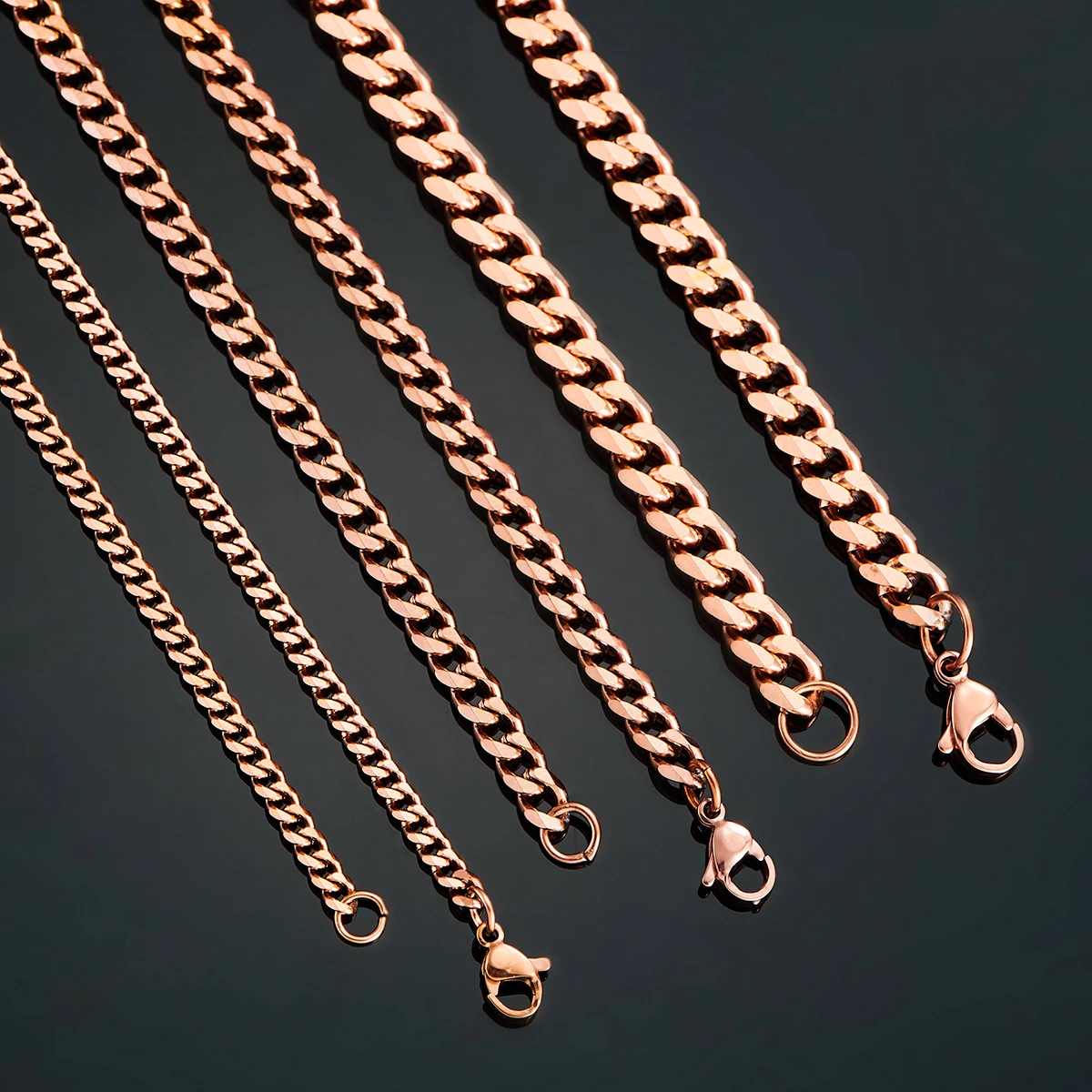 3.6mm/5mm/7mm/ Rose Color Stainless Steel Cuban Link Chains Classic Women Girl Curb Necklace 14 to 30 Inches