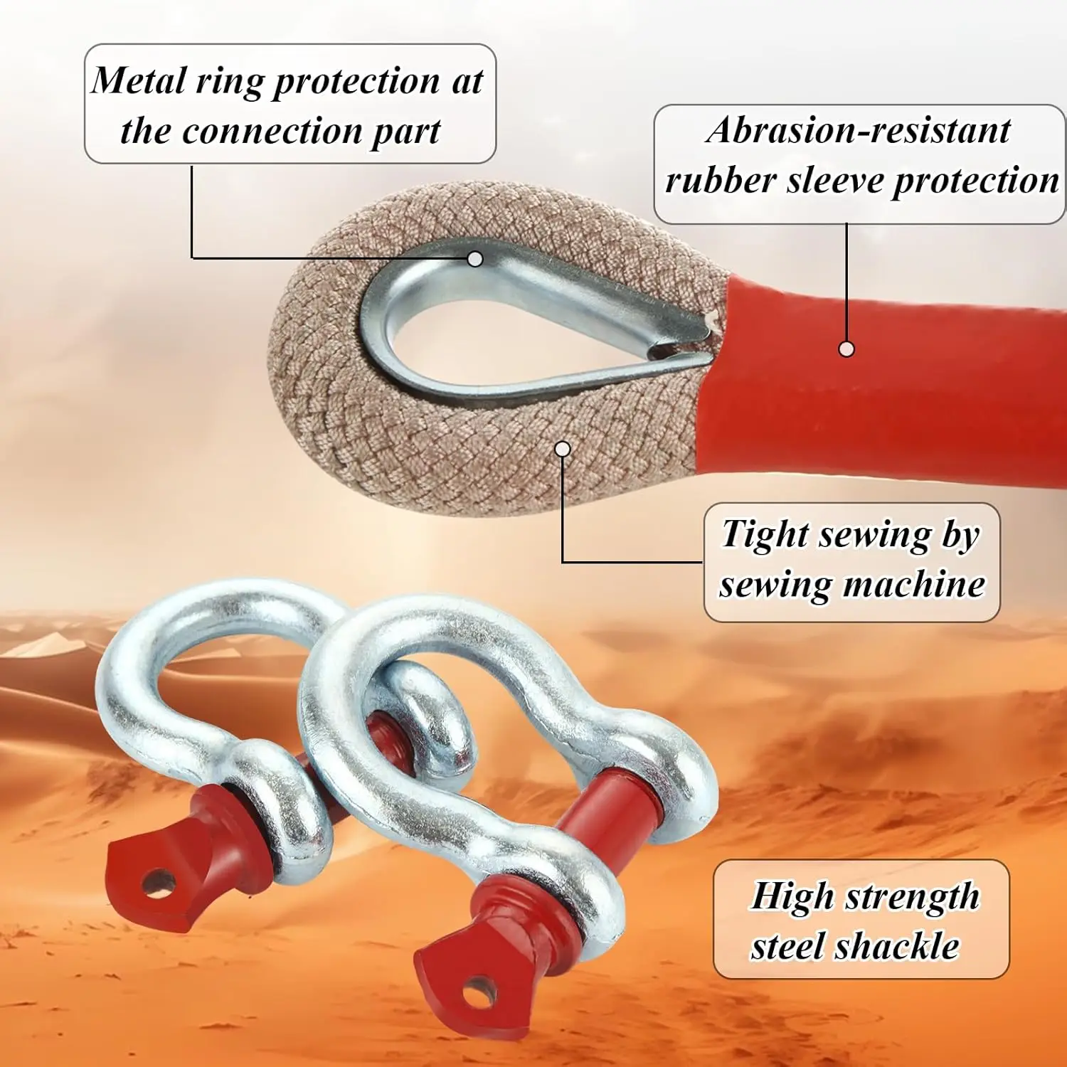 حزام سحب عالي التحمل مقاس 1 × 30 قدمًا مع حلقات وحلقات على شكل حرف D للشاحنات وسيارات الدفع الرباعي ومركبات ATV - سعة 22000 رطلًا