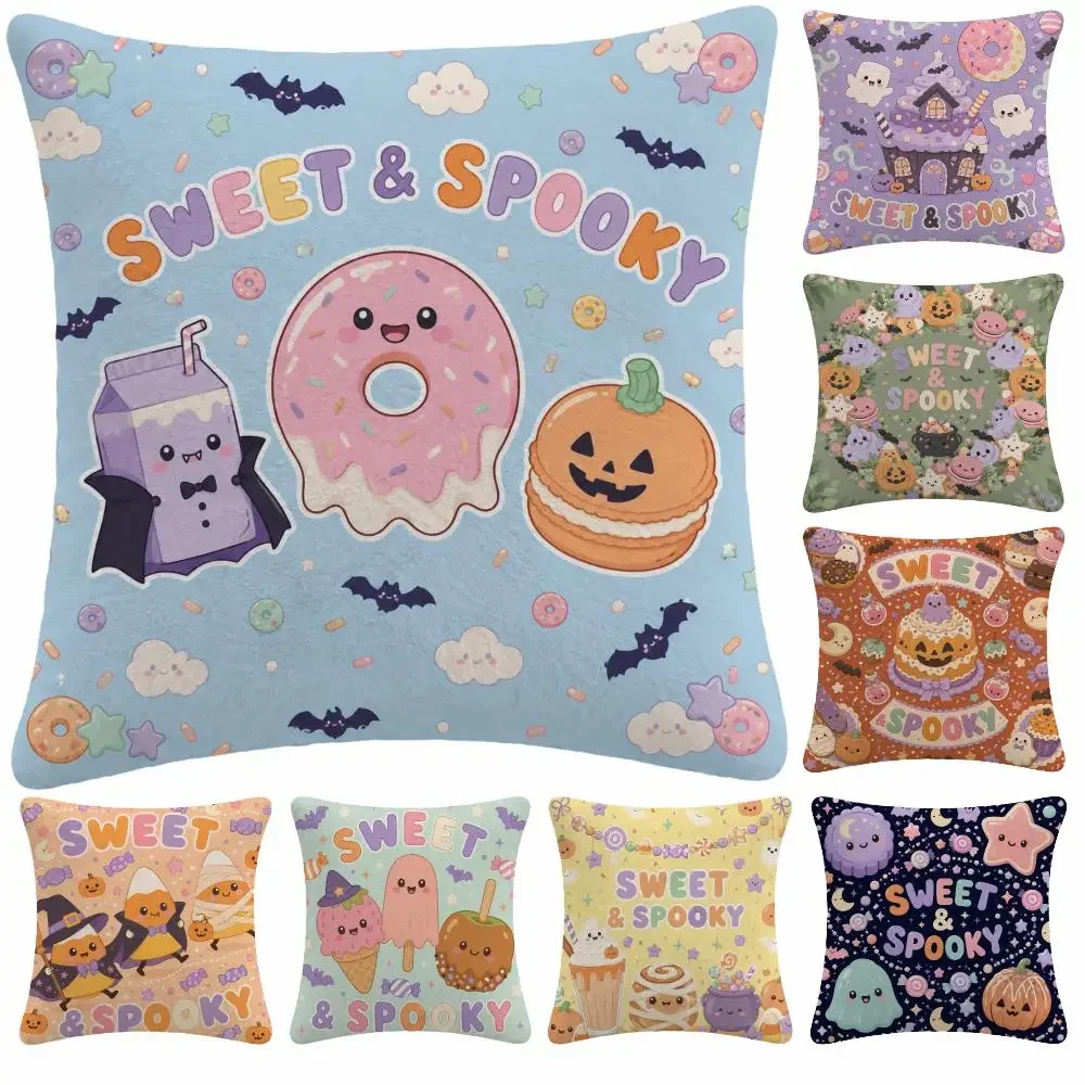 Pattern Halloween P-Pastel Ghost Candy Donut Cushion Cover Soft Plush Decorative Sofa Bedroom Living Room Car Dorm Home Decor