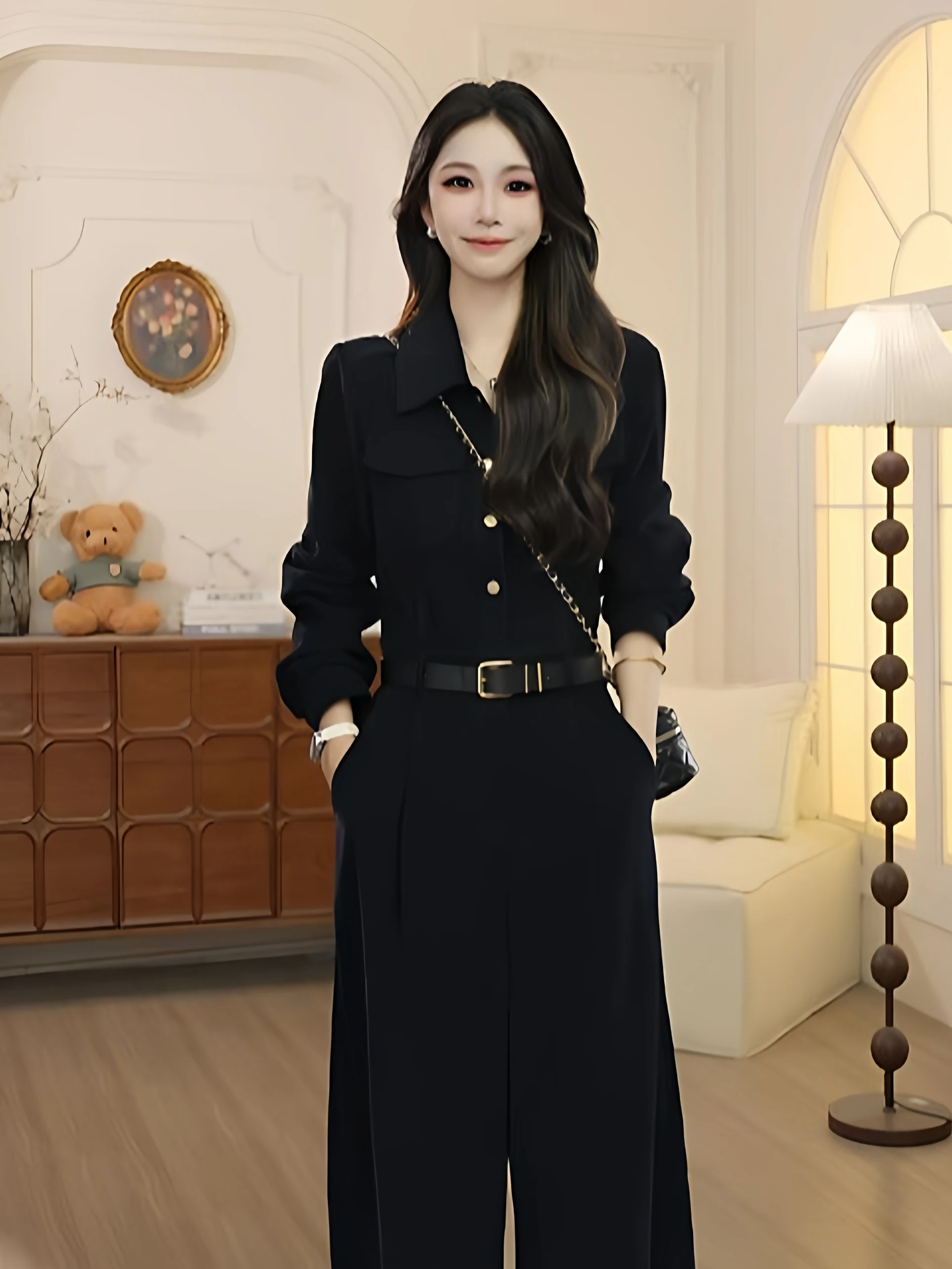 

Высококачественный повседневный бархатный комбинезон Sensation DQE09, широкие брюки, длинные брюки с высокой талией, 00% хлопок, для поездок на работу