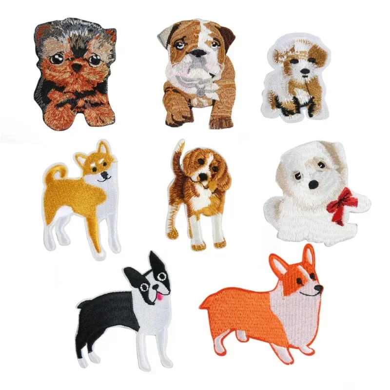 Cute Little Animal Cloth Sticker Husky Corgi Shiba Dog Burnt Edge Clothing Accessories Adhesive Backing Embroidery Patch