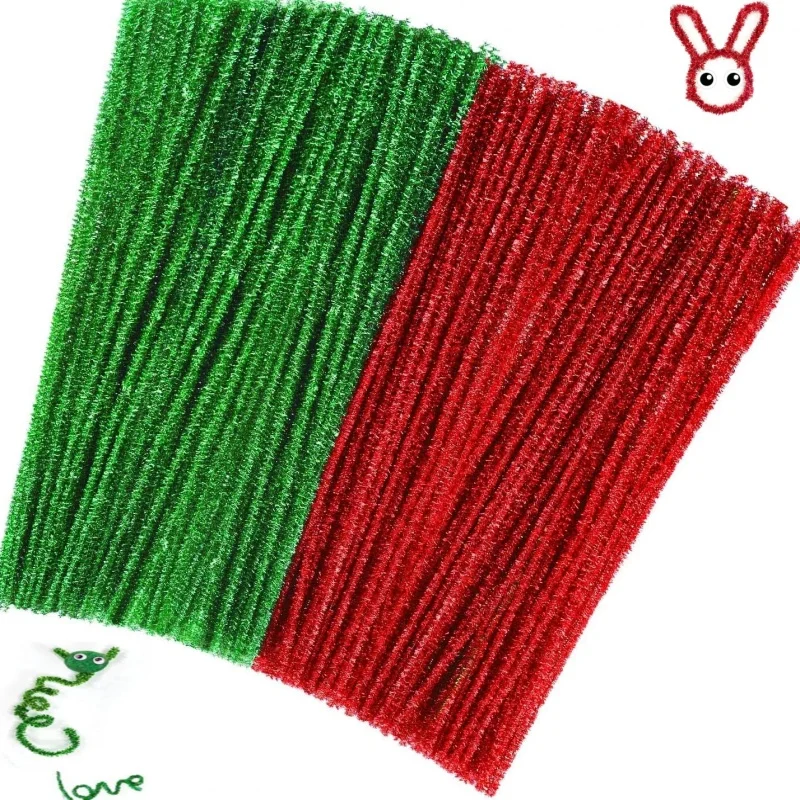 100/200 PCs Christmas Glitter Pipe Cleaners Craft Pipe Cleaners Colorful Chenille Stems for DIY Art Craft Christmas Decoration