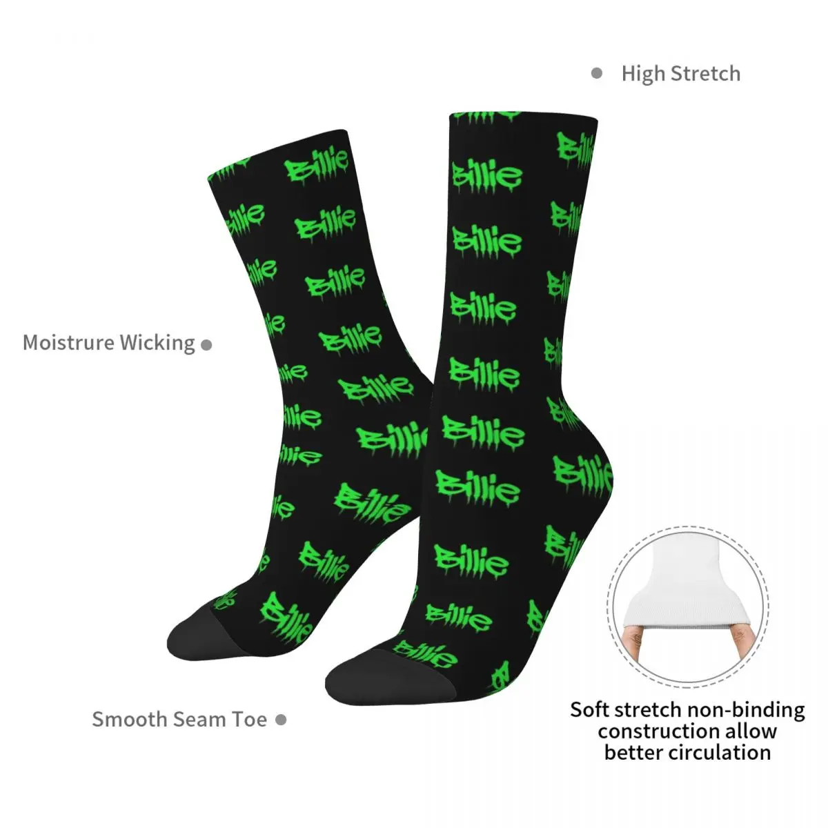 B-billies Stockings Ladies Black and Green Socks Soft Breathable Casual Socks Autumn Skateboard Non-Slip Custom Socks Gift