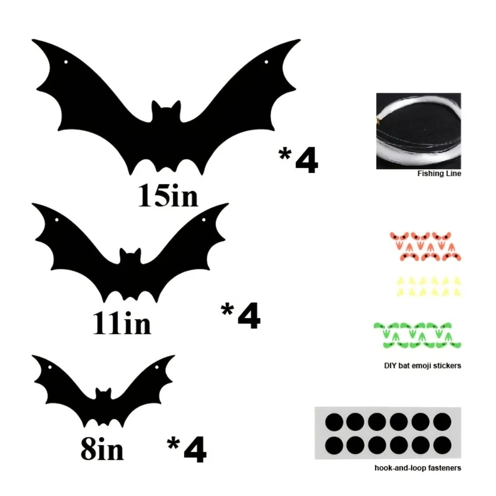 12 Pack Halloween Bat Decorations Plastic Material Cutout Design Hanging Bat Silhouette Hanging Style Glow In The Dark Eyes