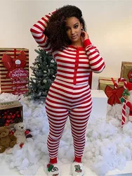 hirigin Women Christmas Pajamas Striped One Piece Pajama Union Suit Underwear Long Sleeve Romper Jumpsuit Sleepwear