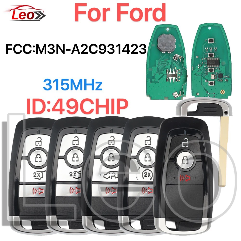 

Leo Smart Remote Car Key For Ford Mustang Expedition Escape Keyless Go 315MHZ ID:49-CHIP FCC:M3N-A2C931423/00 4BUtton 2018-2022