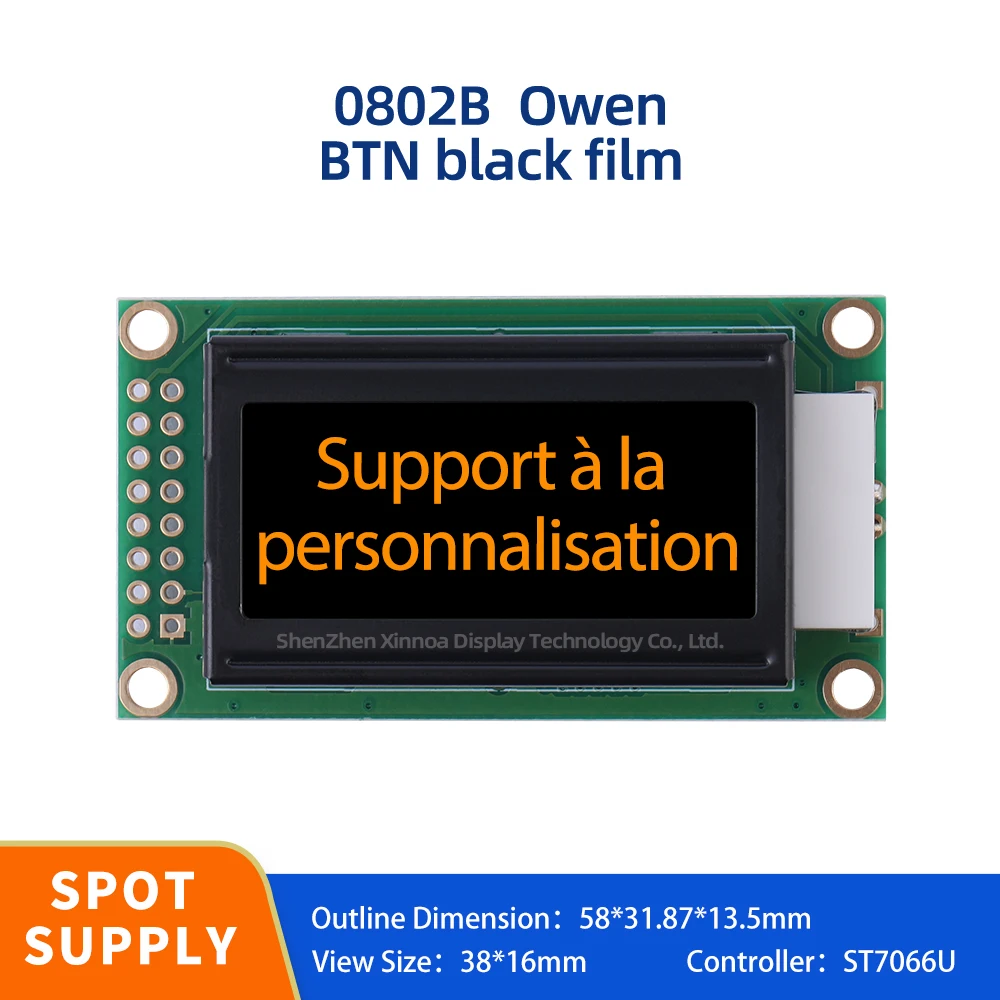 

Source Manufacturer BTN Black Film Orange Letter 0802B European LCD Module Controller ST7066U 0802 Display Module 16PIN