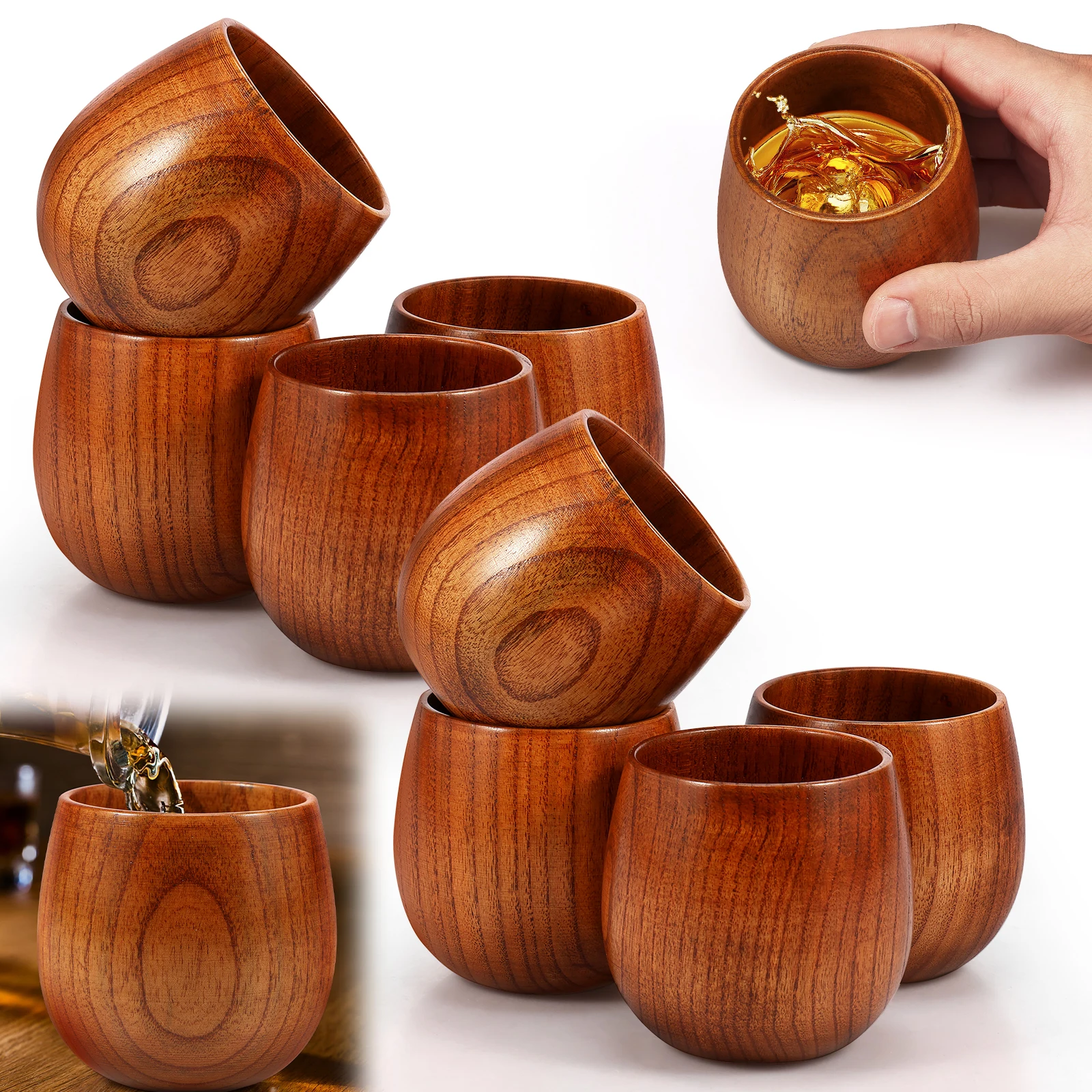 

8Pcs Whiskey Wood Tumblers Kit Reusable Versatile Wood Old Fashioned Drinking Cup Sturdy Exquisite Whiskey Cup for Men Drinking