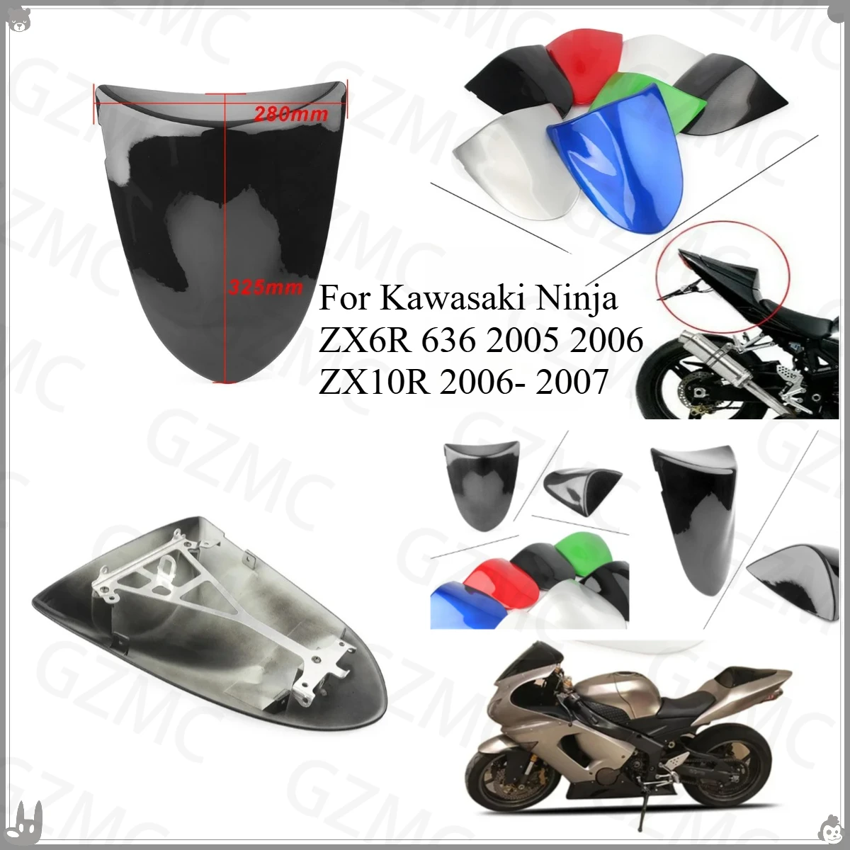 غطاء المقعد الخلفي لكاواساكي نينجا ZX6R 636 2005 2006 ZX10R 06- 2007 دراجة نارية الركاب الخلفي القلنسوة المقعد الغطاء الخلفي هدية جزء