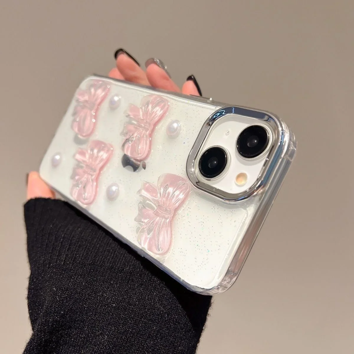 لطيف القوس اللؤلؤ الفتاة قضية الهاتف آيفون 11 12 13 14 15 16 برو ماكس بولي TPU Ins قبضة الهاتف القضية