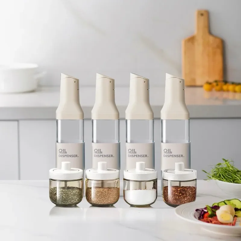 1Pc 500ml Square Opening Closing Glass Oil Bottle Kitchen Sauce Vinegar Oil Seasoning Jar Leak-Proof Sauce Vinegar Sesame Bottle