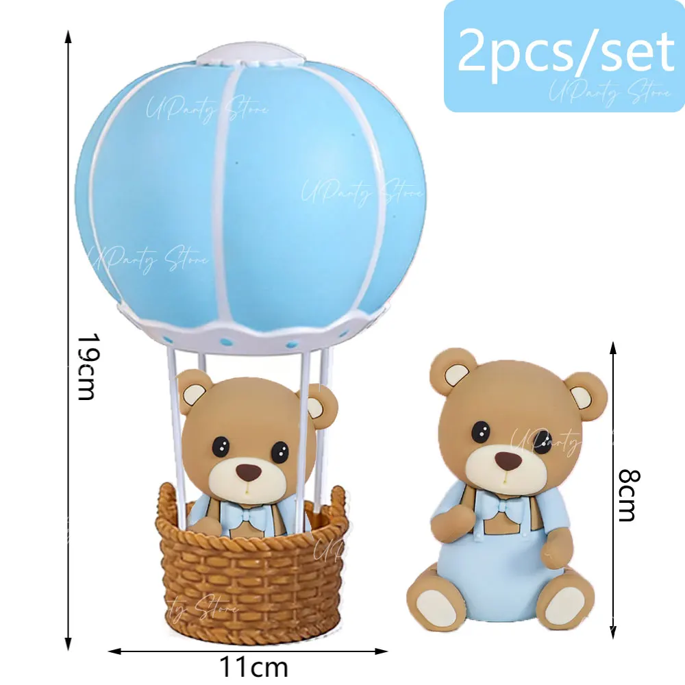 2pcs Bear Hot Air Balloon Cake Decorations Cute Bear Stand Hot Air Balloons Cake Topper for Baby Shower 1st Birthday Party Decor