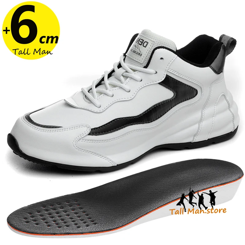 

Men Sneakers Elevator Booster Shoes Height Increase Insole 6cm Sports Man Leisure Fashion White