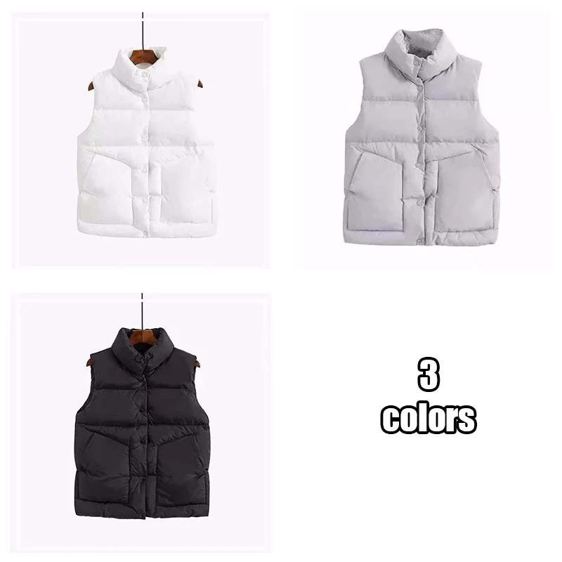Women Autumn Elegant Cotton Padded Coats Warm Outerwear Casual Sleeveless Puffy Waistcoat Women Fashion White Vests Jackets