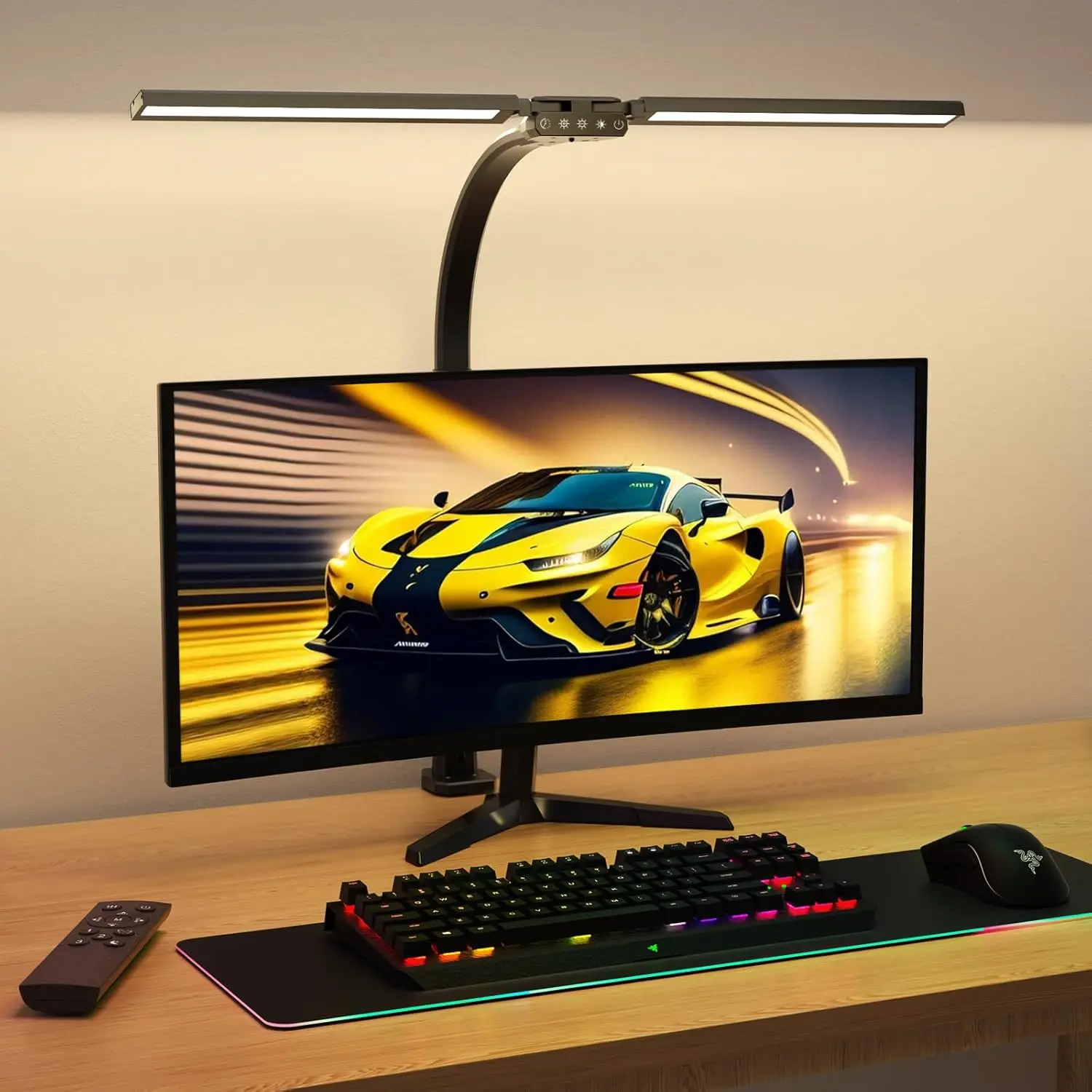 

Upgraded Desk Lamp for Home Office - Dimmable Computer Desk Light with Remote, Modern Architect Task Lamp with Color Cha