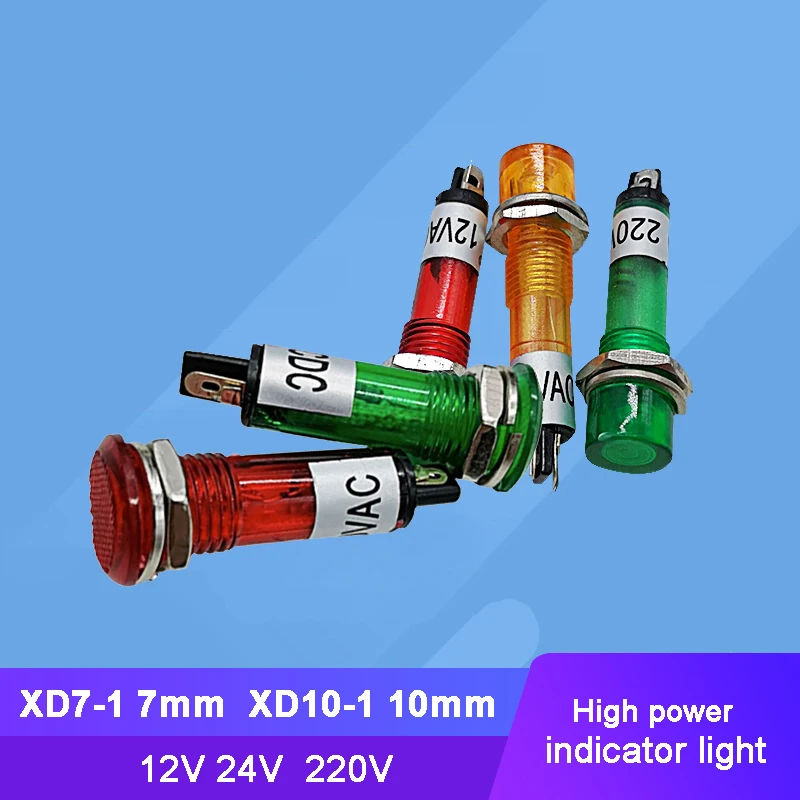 10 sztuk 7mm XD7-1 10mm XD10-1 12V 24V 220V światła sygnał świetlny lampka dyżurna