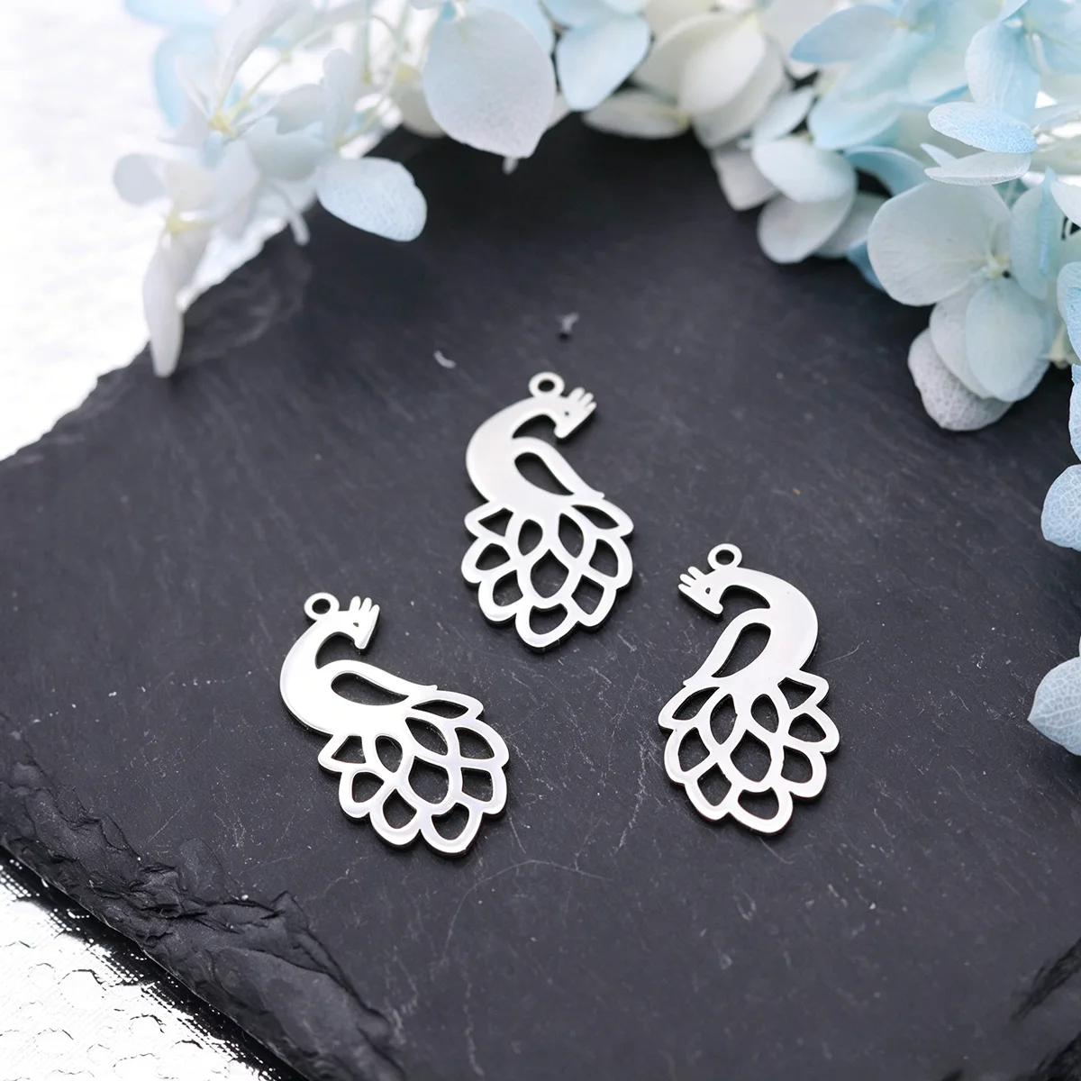 3pcs DIY Peacock Charms Necklace Earrings Bird Animal Stainless Steel Pendant For Jewelry Making Findings Accessories