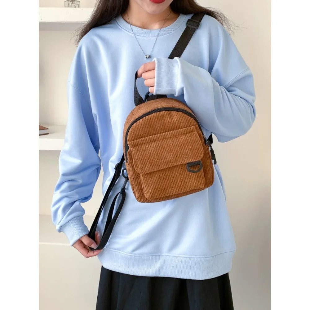 

Fashion Solid Color Corduroy Women's Mini BackpackSmall Simple Casual Traveling Large Capacity Durable Female's Schoolbag