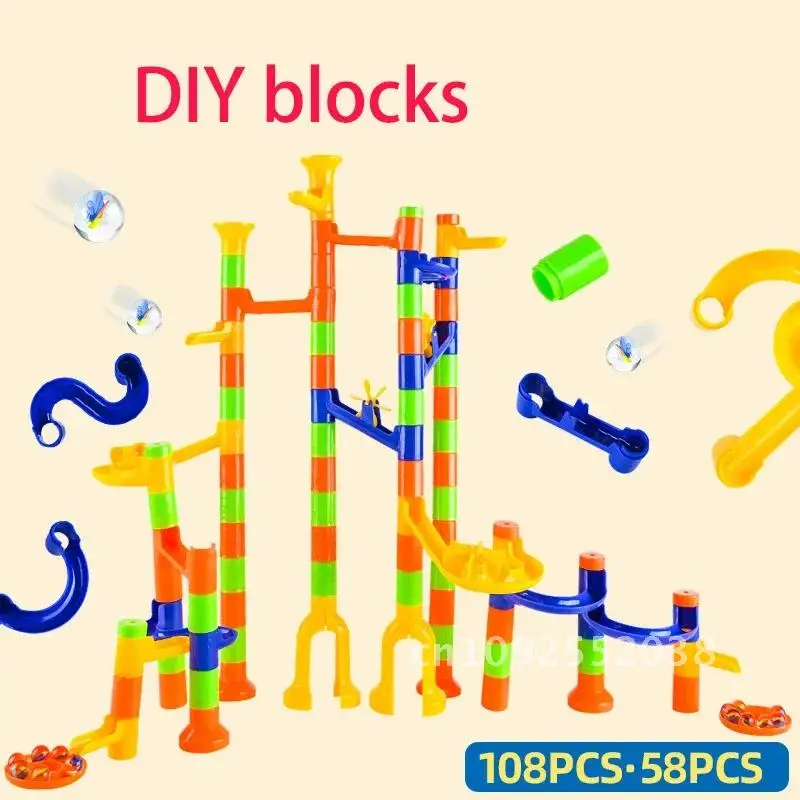 Diy colorido correr catapulta pista blocos de construção slide contas educacionais brinquedo conjunto mármore crianças brinquedos corrida presente pista bolas