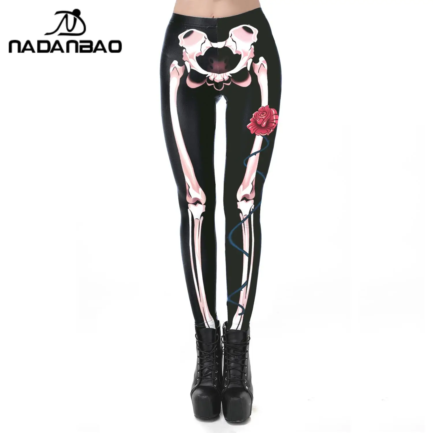 Nadanbao Halloween Sexy Slim Tights Pink skeleton black Leggings 3D Digital Printed Fashion Women Pants for Yoga Daily Trousers