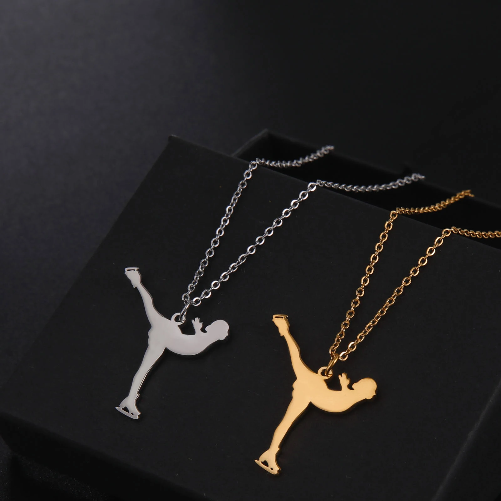 Jeshayua Figure Skating Stainless Steel Pendant Necklace For Women Fashion Jewelry Party Women\'s Personality Necklace