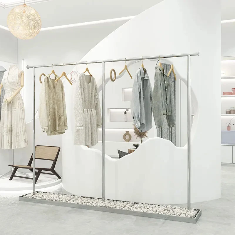 custom.Customized clothing display rack retail clothing rack glossy silver portable clothing display rack