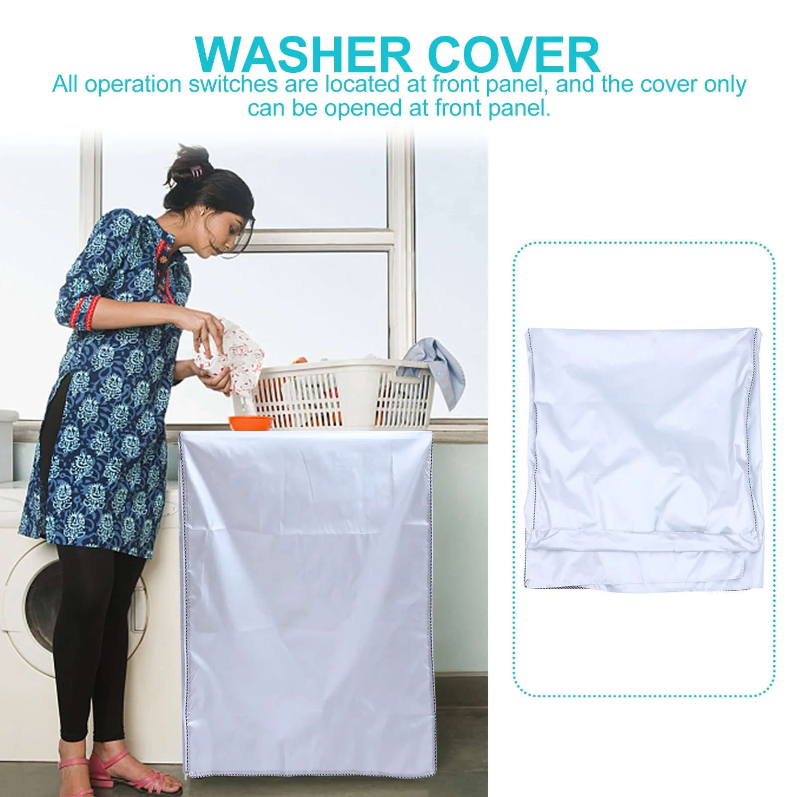 

Waterproof Washing Machine Cover Made of Thickened Oxford Cloth Full Protection with Elastic Band for Washer Dryer Outdoor