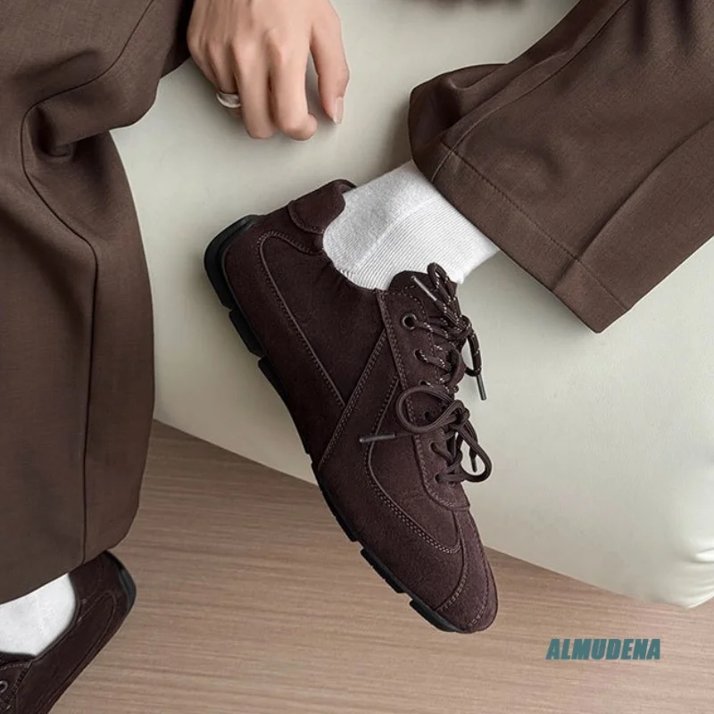Round Toe Men's Casual Sneakers Thin-Soled Dual-Lace Design Street Style Urban Versatile Summer Office Everyday Wear Shoes