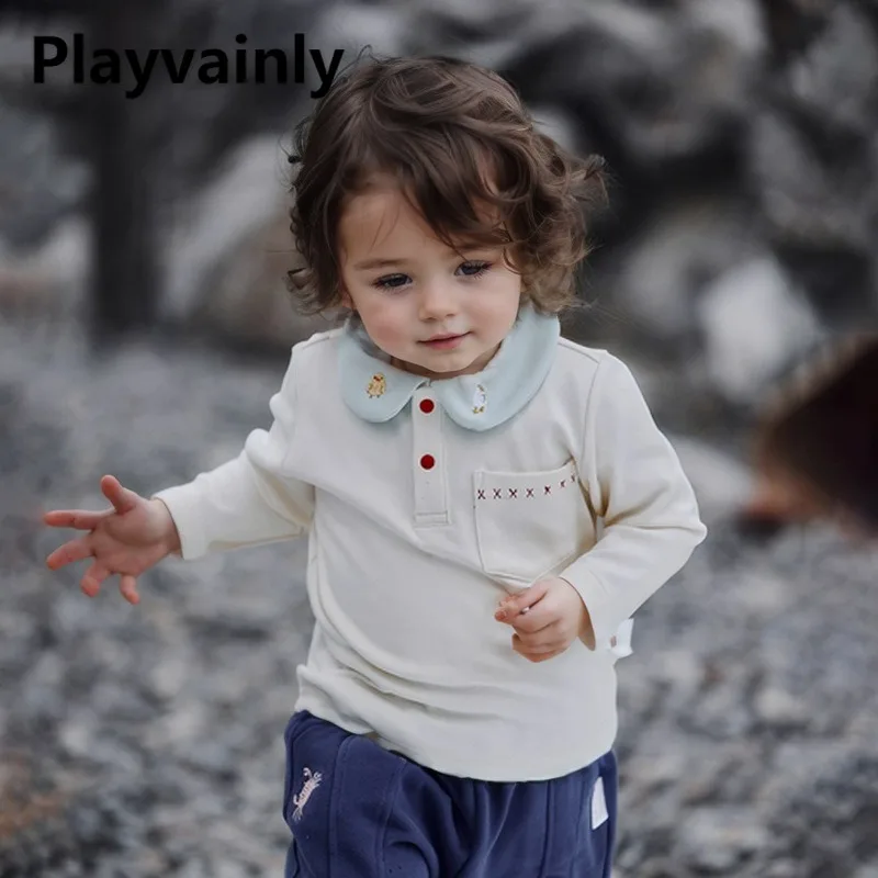 

2025 Новая детская рубашка-поло, мягкий удобный топ с длинными рукавами с героями мультфильмов для маленьких мальчиков и девочек, весенне-осенняя повседневная детская одежда A5295