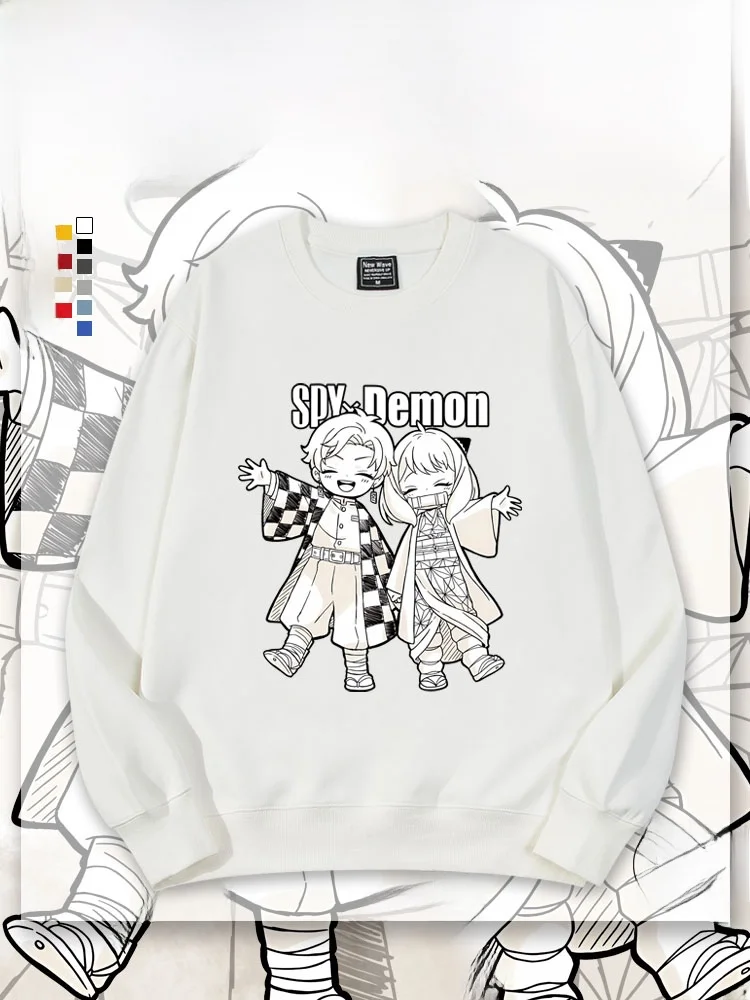 

Fly Collaborative Anya Fce Lined Hoodie Couple Clothes Cotton Polyester round Ne Print Casual Loose Fit