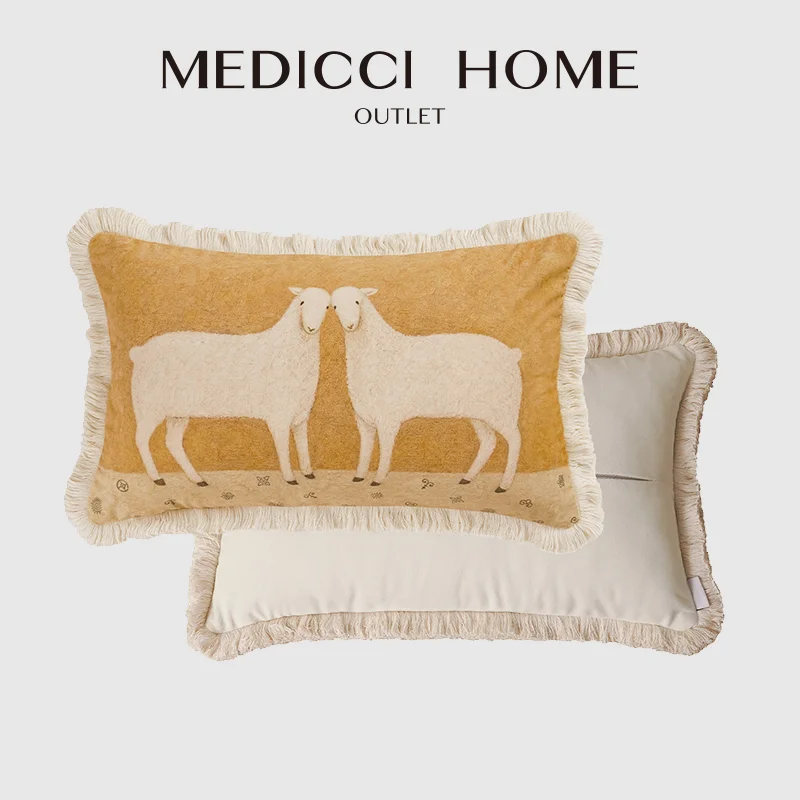 Medicci Home Bohemian Style Handmade Felted Sheep Lumbar Pillow Cover Rectangular Decorative Cushion Case 2026 Fall Home Decor