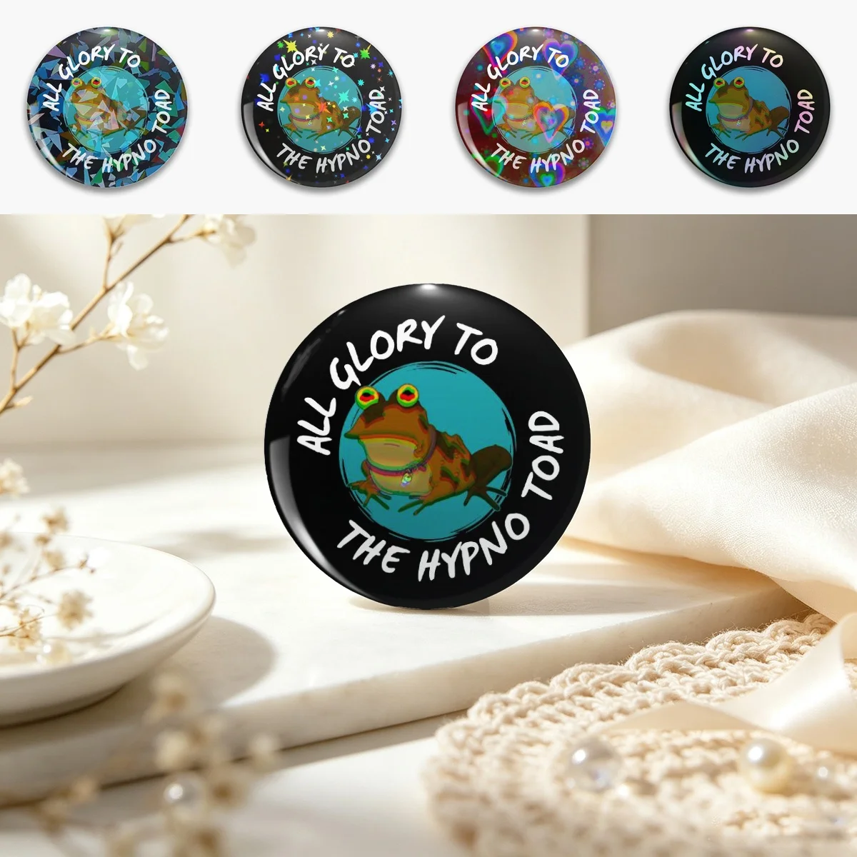 All Glory To The Hypno Toad! Pin Holographic Star Heart Pin Brooches Laminated Button Fashion Accessory