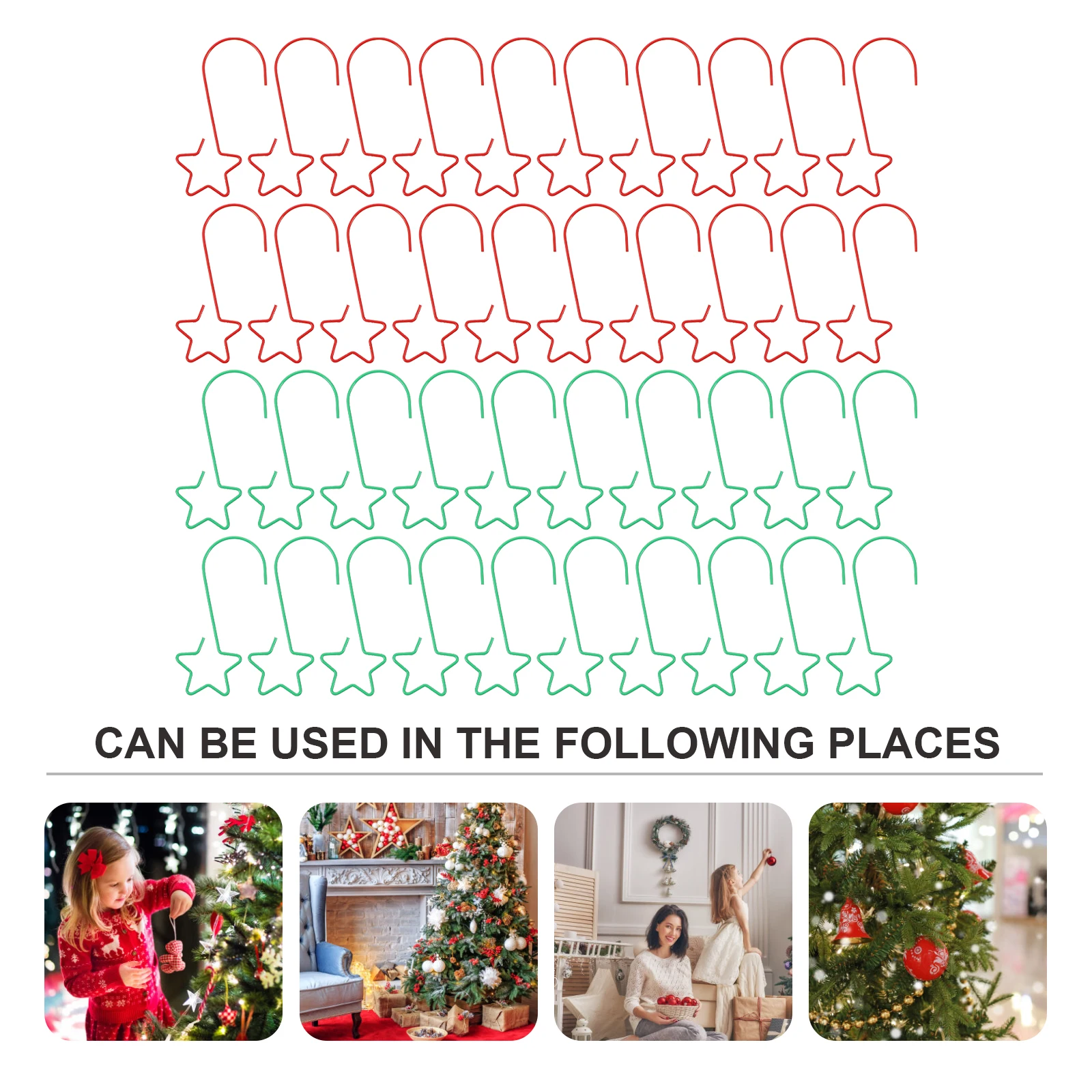 

40pcs Five-pointed Star Hooks Christmas Tree Hangers Stainless Steel Alloy Material Ornament Hooks for Home Decor