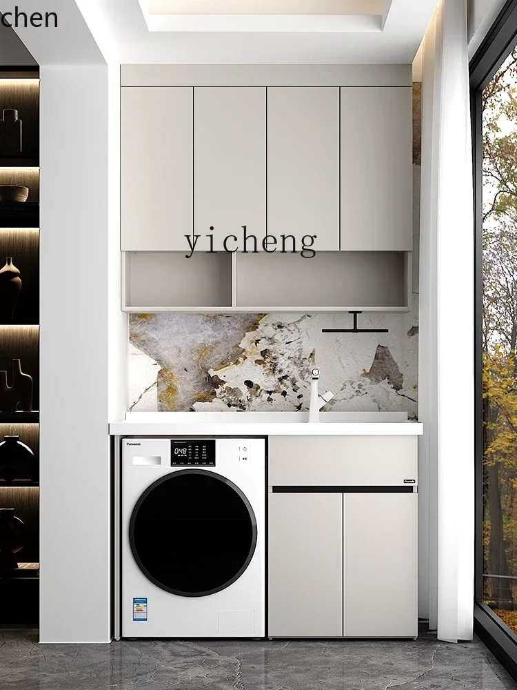 ZMLhoneycomb aluminum balcony integrated washing machine cabinet combined laundry basin with rubbing board laundry cabinet