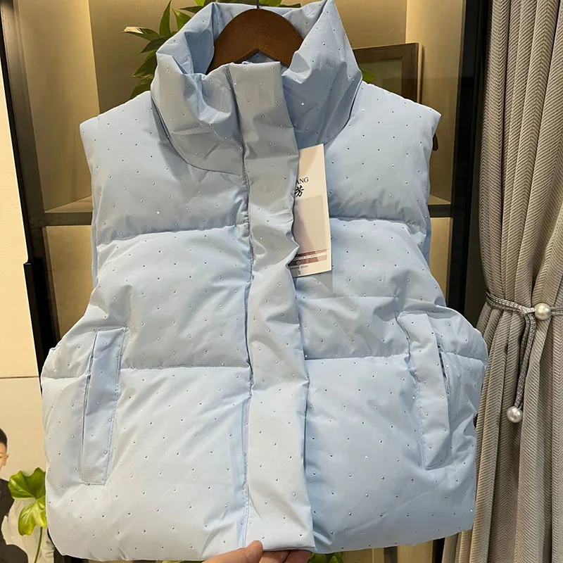 

Ladies Fashion Winter New Short Cotton-Padded Jacket Vest Unique All Over The Sky Stand Collar Vest Zipper Pocket Vest Coat