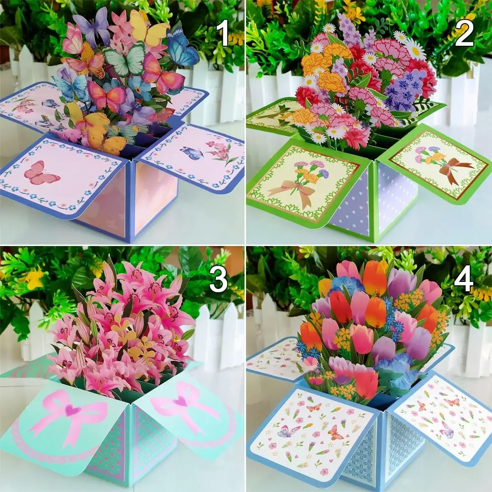 Dia flor tropical cartão aniversário margarida/clavo rosa/lírio/girassol/tulipa 3d pop-up buquê flores de papel